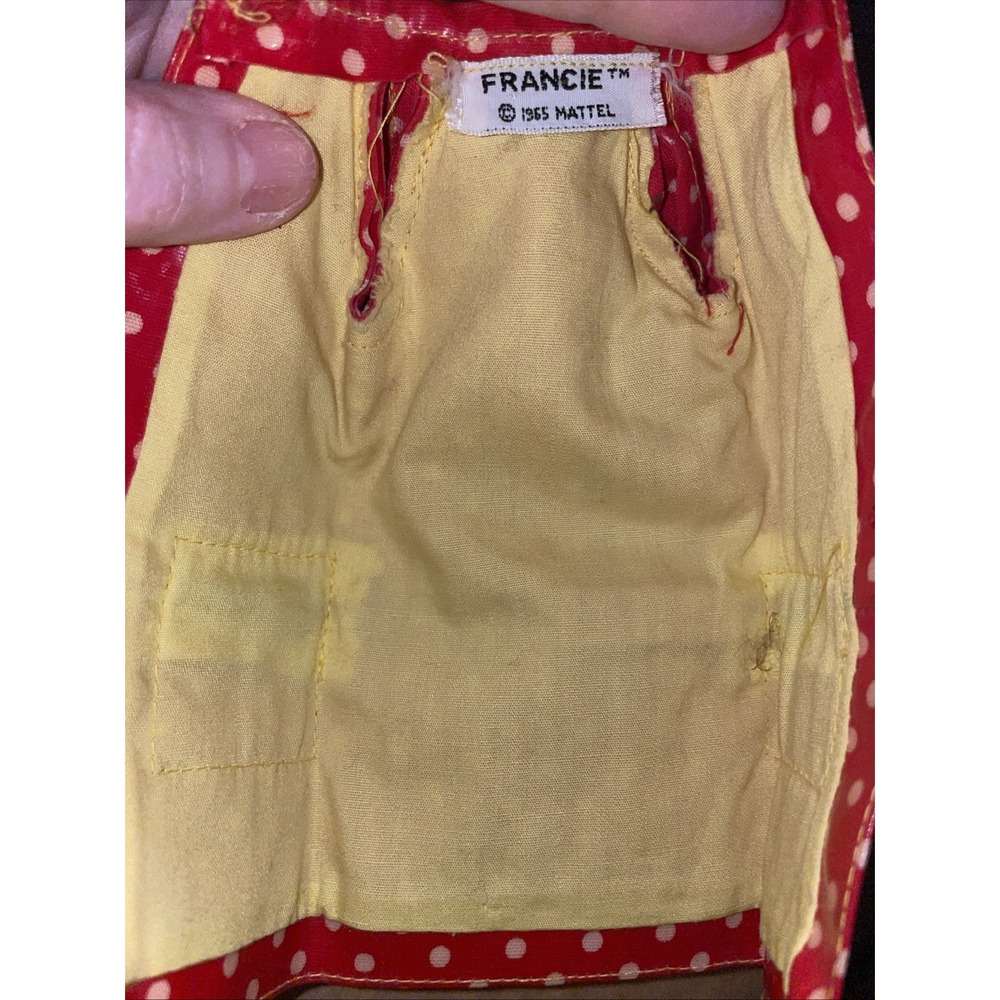 Vintage Barbie Francie Polka Dots n Raindrops #1255 Red Vinyl Raincoat Francie - Picture 3 of 4